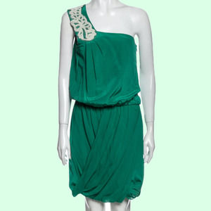 TIBI One Shoulder Turquoise Silk Dress